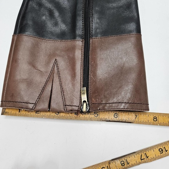 Franco Sarto Leather Riding Boots 9.5 Black Brown Embossed Logo - Picture 10 of 12